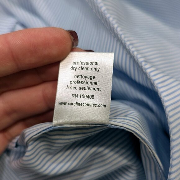 CAROLINE CONSTAS Like New Adrie Striped Ruffle Blouse L Blue White Sleeveless - Picture 13 of 14